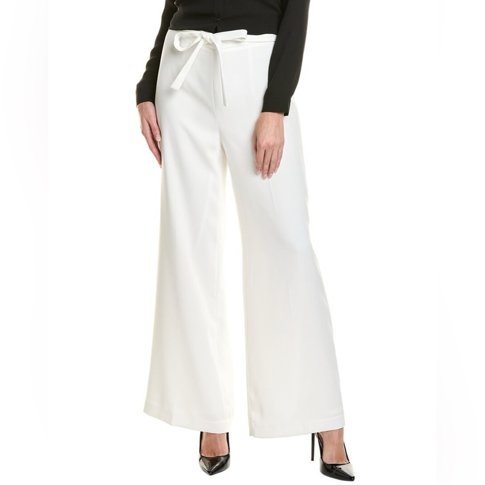 Nwt Elie Tahari White Tie Front Wide Leg Pants, Size 12